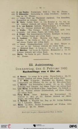 III. Auctionstag (Nr. 641-894)