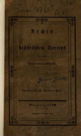 Archiv des Historischen Vereins für den Untermainkreis. 2,3, 2,3. 1834