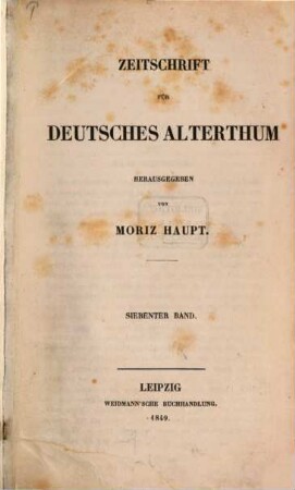 Zeitschrift für deutsches Alterthum. 7. 1849