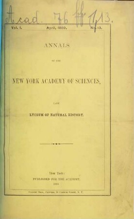 Annals of the New York Academy of Sciences. 1. 1879/80, Nr. 13