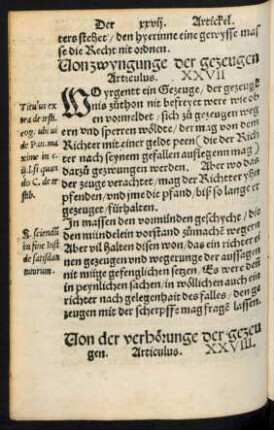 Von der verhörunge der gezeugen. Articulus. XXVIII.
