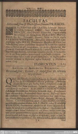 Facultas Reverendissimi & Illustrissimi Domini Praesidis
