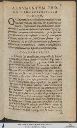 Argumentum Prologi In Lucium Iulium Florum Cum Commentario