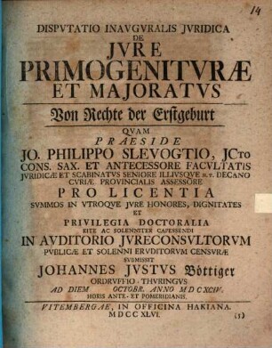 De iure primogeniturae et maioratus