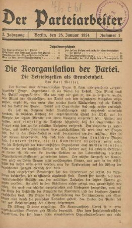 2. Jahrgang, Nummer 1 (25. Januar 1924)-Nummer 6 (10. April 1924): Der Parteiarbeiter