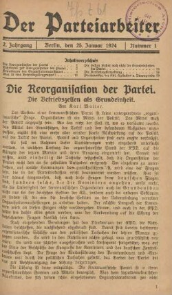 2. Jahrgang, Nummer 1 (25. Januar 1924)-Nummer 6 (10. April 1924): Der Parteiarbeiter