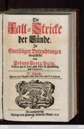 Zehend 4: Wobey das Register über das IIIte und IVte Zehend