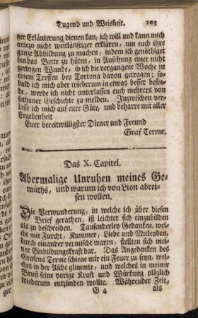 Das X. Capitel. Abermalige Unruhen meines Gemüths, und warum ich von Lion abreisen wollen