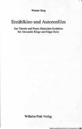 Erzählkino und Autorenfilm : zur Theorie und Praxis filmischen Erzählens bei Alexander Kluge und Edgar Reitz