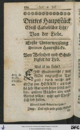Drittes Hauptstück Christ-Catholischer Lehr. Von der Liebe.