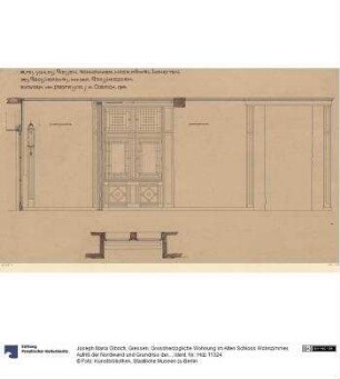 Giessen, Grossherzogliche Wohnung im Alten Schloss Wohnzimmer, Aufriß der Nordwand und Grundriss der Fensternische
