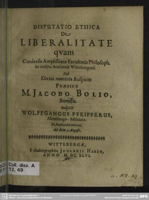 Disputatio ethica de liberalitate