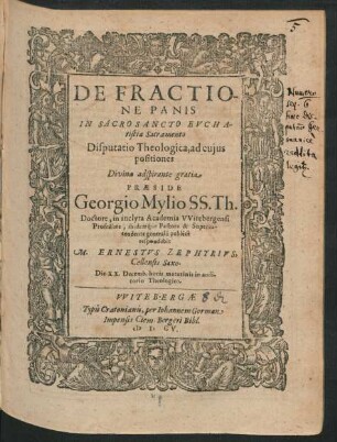 De Fractione Panis In Sacrosancto Eucharistiae Sacramento Disputatio Theologica