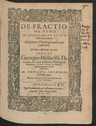 De Fractione Panis In Sacrosancto Eucharistiae Sacramento Disputatio Theologica