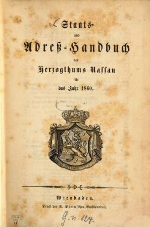 Staats- und Adreß-Handbuch des Herzogthums Nassau. 1860, 1860
