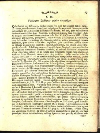 §. IX. Variantes Lectiones critice recensitae.