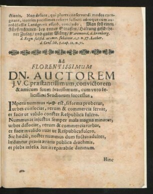 Ad Florentissimum Dn. Auctorem