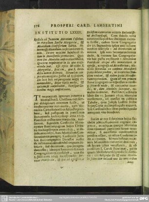Institutio LXXXV. Epistola ad Joannem Antonium Castelvetri Parochum Sanctae Margaritae, & Monialium Confessarium habita