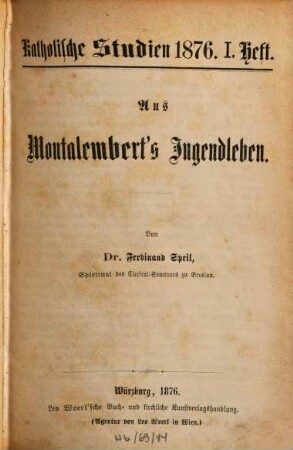 Aus Montalembert's Jugendleben