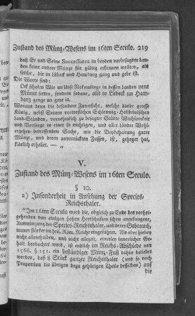 V. Zustand des Münz=Wesens im 16ten Seculo.