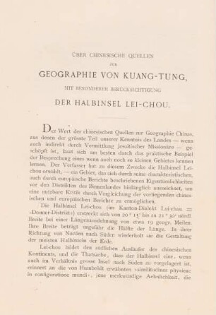 Über Chinesische Quellen zur Geographie von Kuang-Tung, mit besonderer Berücksichtigung der Halbinsel Lei-Chou