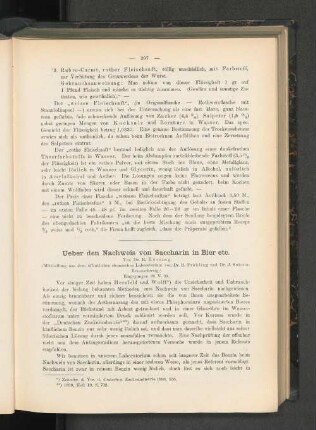 Ueber den Nachweis von Saccharin in Bier etc.