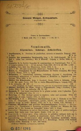 Lagerkatalog von Oswald Weigel's Antiquarium in Leipzig : Verzeichnis älterer und neuerer Bücher ... Neue Folge, 75