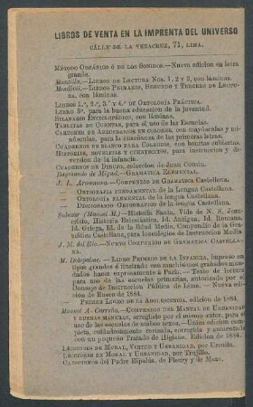 Libros de venta en la "Imprenta del Universo"