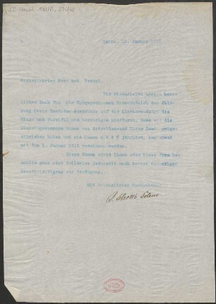 Brief an Karl Klindworth : 11.01.1912