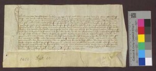 Konrad von Bärenfels urkundet, daß der Markgraf von Hochberg einen Teil des Weinzehnten zu Grenzach an Adelberg von Bärenfels um 1.100 Gulden verpfändet hat.