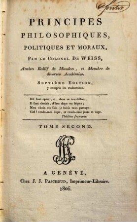 Principes philosophiques, politiques et moraux, 2