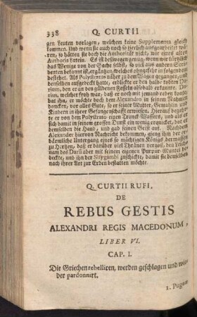 Q. Curtii Rufi, De Rebus Gestus Alexandri Regis Macedonum, Liber VI.