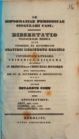 De dipsomaniae periodicae singulari casu : dissertatio inauguralis medica