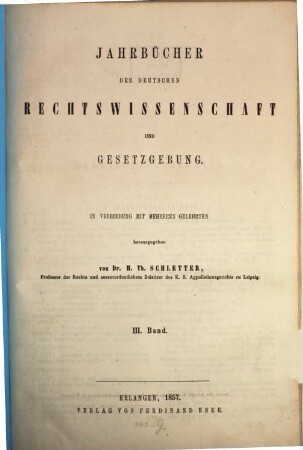 Jahrbücher der deutschen Rechtswissenschaft und Gesetzgebung. 3. 1857