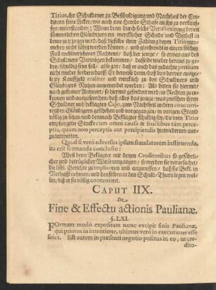 Caput IIX. De Fine & Effectu actionis Paulianae.