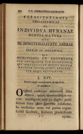 De Immaterialitate Exercitationis Philosophicae De Individua Humanae Mentis Natura Sive De Immaterialitate Animae. Sectio II. Polemica.