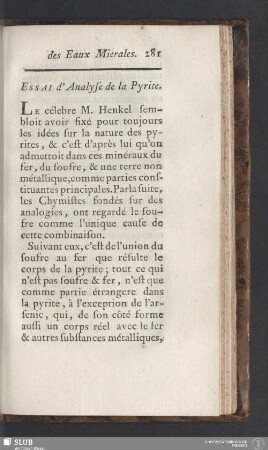 Essai d'Analyse de la Pyrite