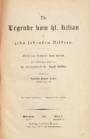 Die Legende vom hl. Kilian in zehn lebenden Bildern