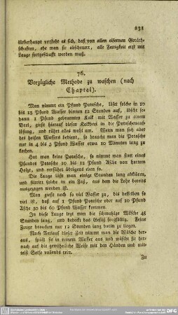76. Vorzügliche Methode zu waschen (nach Chaptal)