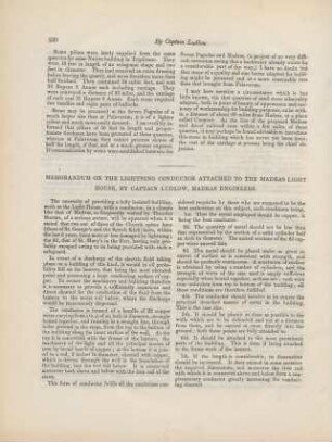 [XXXV.] Memorandum on the lightning conductor attached to the Madras light house, by Captain Ludlow, Madras engineers