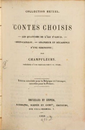 Contes choisis : Edition autorisée pour la Belgique et l'étranger, interdite pour la France