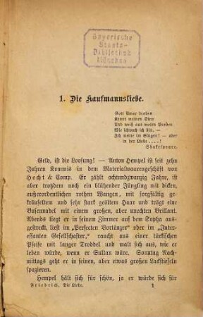 Die Liebe : Lustige Bilder von Friedrich Friedrich. (Inhalt: Die Kaufmannsliebe - Die Kandidatenliebe - Die gemeine Soldatenliebe - Die Bauernliebe - Die Offizierenliebe - Die deutsche Schusterliebe - Die Künstlerliebe - Die alte Junggesellenliebe - Die Buchdruckerliebe - Die Studentenliebe - Die Schriftstellerliebe - Um Liebe)