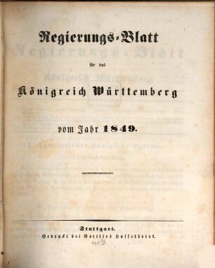 Regierungsblatt für das Königreich Württemberg. 1849, 1849
