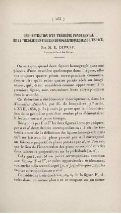 Démonstration d'un théorème fondamental de la théorie des figures homographiques dans l'espace.