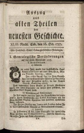 XLIII. Nachl. Cob. den 26. Oct. 1757.