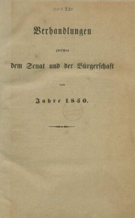 1850: Verhandlungen zwischen dem Senat und der Bürgerschaft