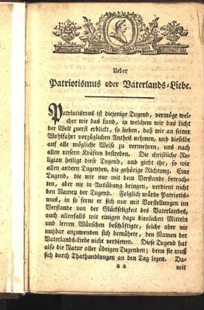 Ueber Patriotismus oder Vaterlands-Liebe.