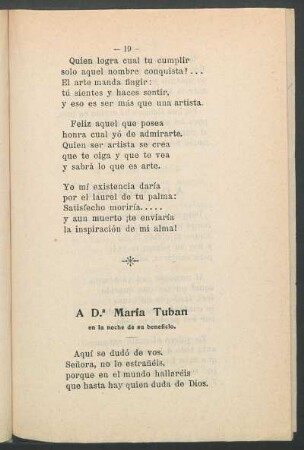 A Doña María Tuban : en la noche de su beneficio