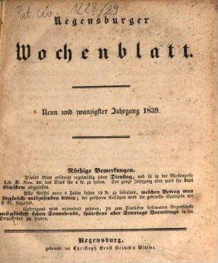 Regensburger Wochenblatt. 29. 1839
