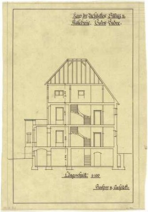 Billing, Hermann; Baden-Baden, Beuttenmüllerstr. 7 (früher 5); Haus Billing und Mallebrein - Längsschnitt